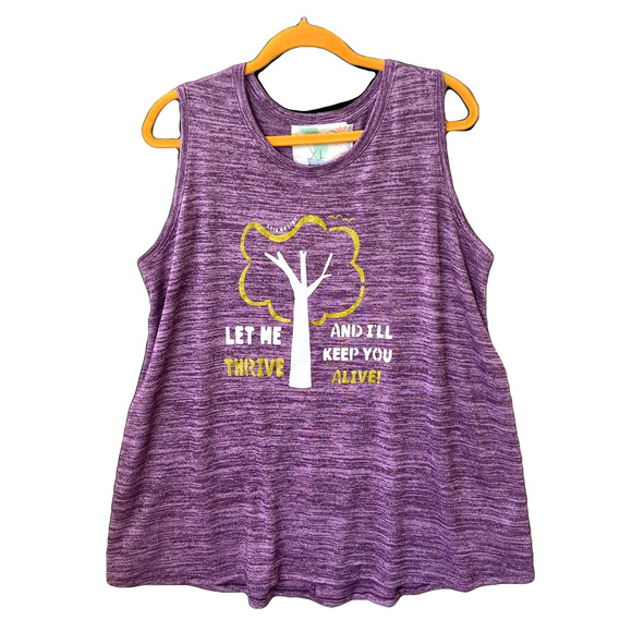 Soft knit purple loose fit tank top with crew neck and Upcycled graphic - Picture 1 of 2